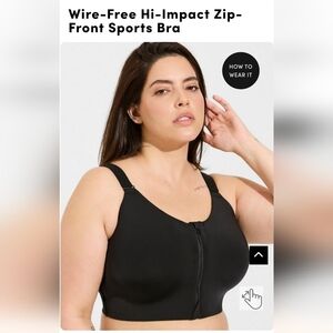 Torrid Sports Bra Wire-Free Hi-Impact Zip-Front , 42DD New